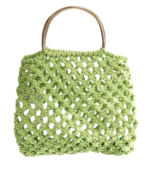 Lime Crochet Tote with Gold Metal Handles