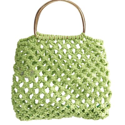 Lime Crochet Tote with Gold Metal Handles