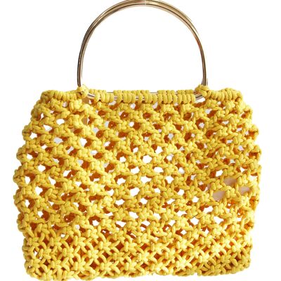 Yellow Crochet Tote with Gold Metal Handles