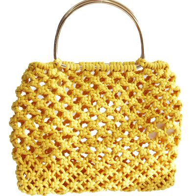 Yellow Crochet Tote with Gold Metal Handles