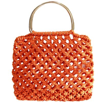 Orange Crochet Tote with Gold Metal Handles