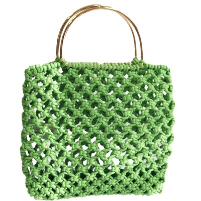 Green Crochet Tote with Gold Metal Handles