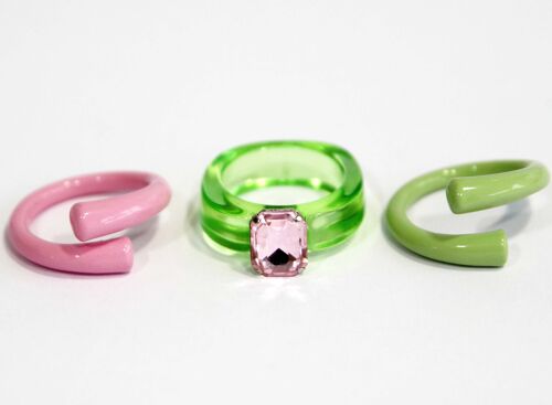Green Pink Ring Set