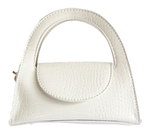 White Croc Structured Bag with Rounded Handle