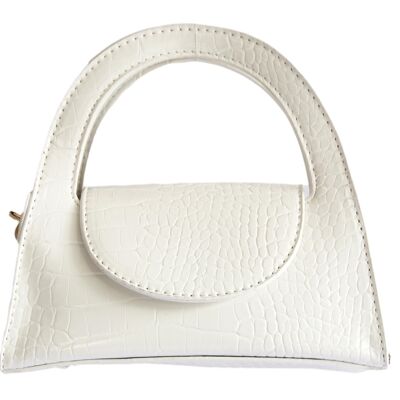 White Croc Structured Bag with Rounded Handle