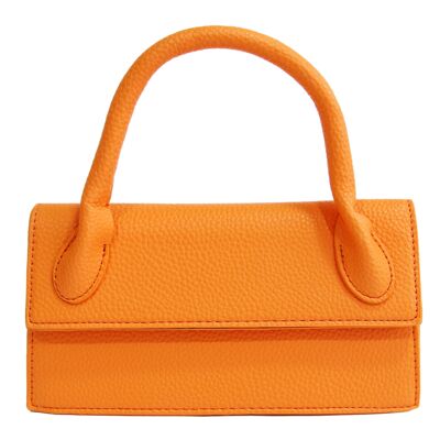 Orange Rectangle bag with Structured Handle and Long Strap