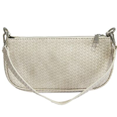 Cream Woven PU Shoulder Bag