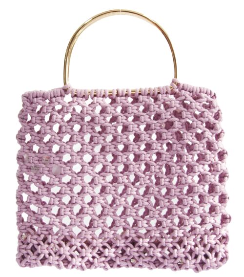 Lilac Crochet Tote with Gold Metal Handles