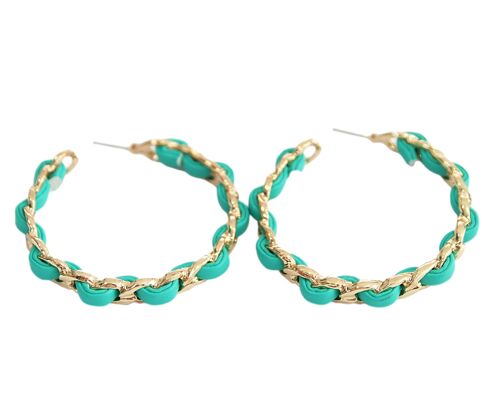 Aqua Chain Link Hoop Earrings