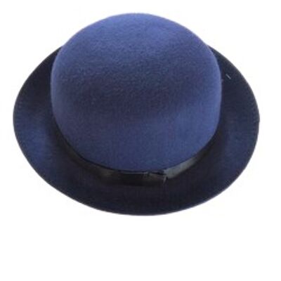 Chapeau melon bleu marine avec ruban noir