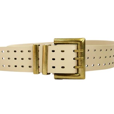 Natural Triple Line Wide Square Buckle Belt