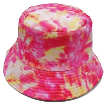 Chapeau Bob Multi Tie Dye Jaune Fuchsia