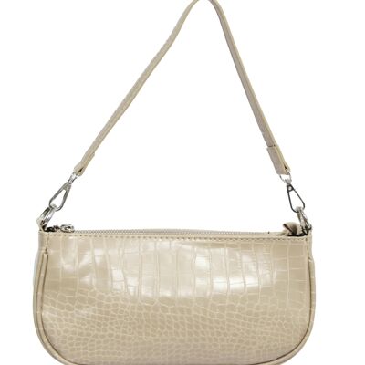 Nude PU Croc Shoulder Bag