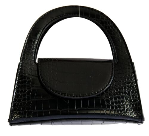 Black Croc Structured Bag with Rounded Handle