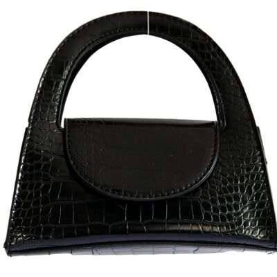 Black Croc Structured Bag with Rounded Handle