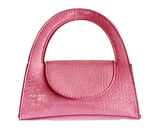 Pink Croc Structured Bag with Rounded Handle