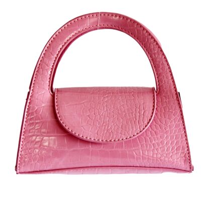 Pink Croc Structured Bag with Rounded Handle