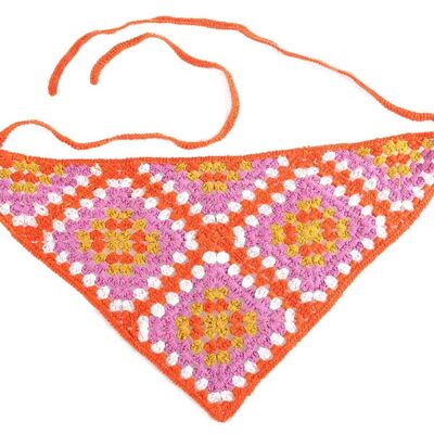 Bandeau au crochet Granny Squares orange et rose