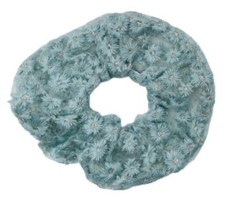 Blue Flower Embroidered Scrunchie