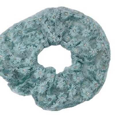 Blue Flower Embroidered Scrunchie