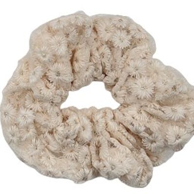 Scrunchie ricamato con fiori color crema