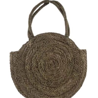 Tan Wheat Straw Circle Bag with Self Handle