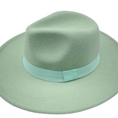 Sombrero Fedora de fieltro color menta con banda en tono crema