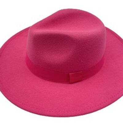 Fedora en feutre fuchsia avec bande ton sur ton