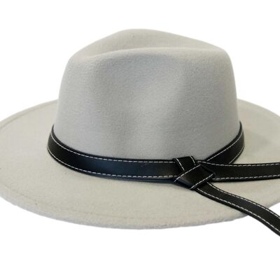 Cappello Fedora in feltro grigio con dettaglio fascia in PU