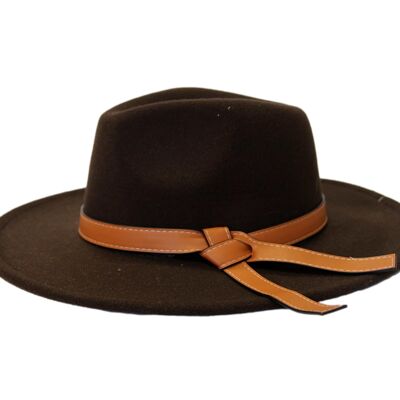Sombrero Fedora de fieltro marrón con detalle de banda de PU