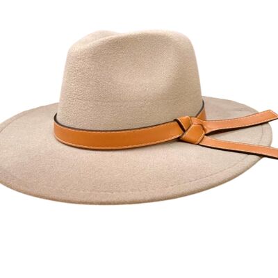 Sombrero Fedora de fieltro beige con detalle de banda de PU