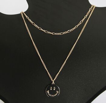 Collier Visage Smiley Doré 2 Couches