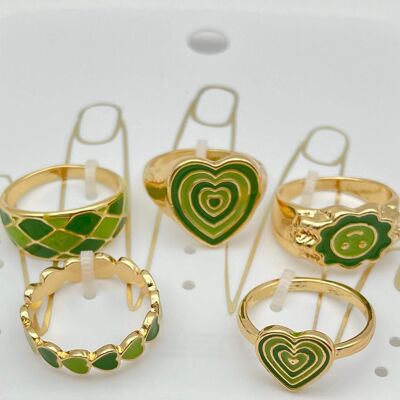 Set di anelli verdi da 5 pezzi