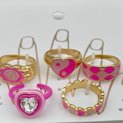 Pack 5 anillos rosa