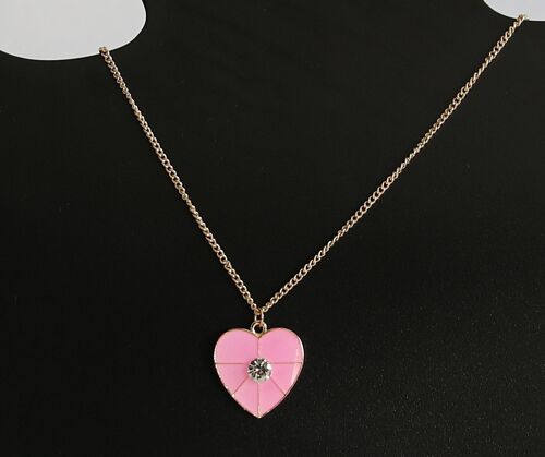 Pink Heart Necklace on Gold Chain