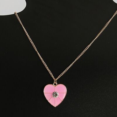 Pink Heart Necklace on Gold Chain