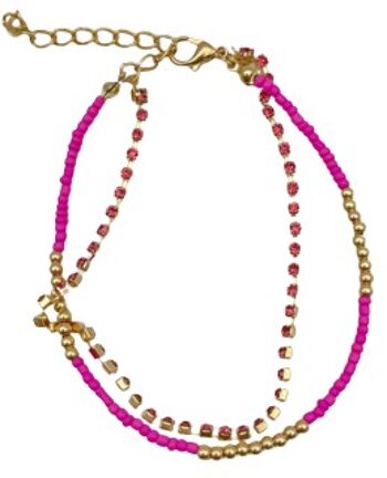 Bracelet de Cheville Fuchsia et Or à Perles et Diamants 1