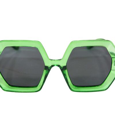 Grüne Sonnenbrille mit sechseckigem Rahmen