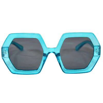 Aquafarbene Sonnenbrille mit sechseckigem Rahmen