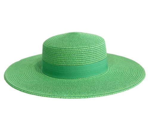 Green Straw Boater Hat and Tonal Poly Band