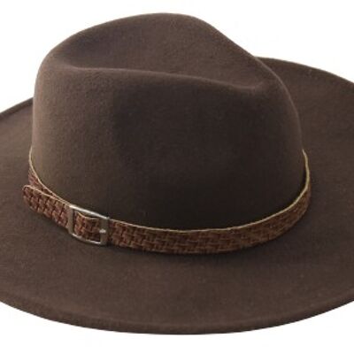 Sombrero Fedora de fieltro marrón con banda tejida