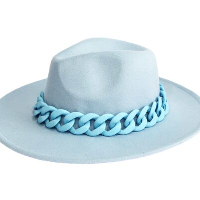 Sombrero Fedora de fieltro azul con cadena Tonal azul