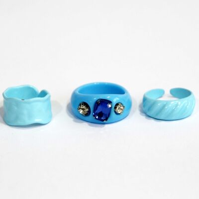 Confezione di anelli in plastica trasparente blu