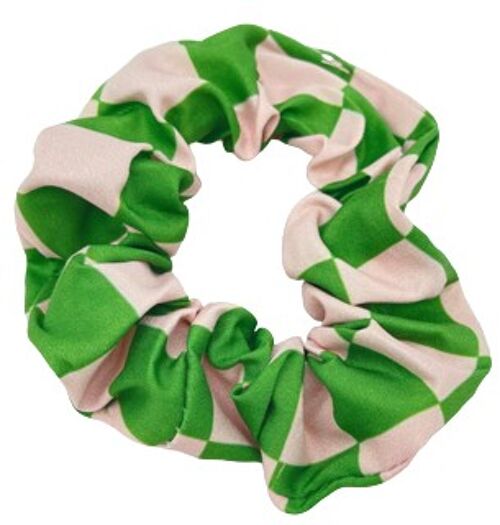 Green and Pink Checkered Scrunchie
