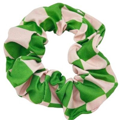 Green and Pink Checkered Scrunchie