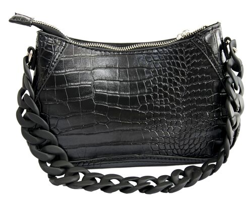 Black Croc Shoulder Bag With Chain
