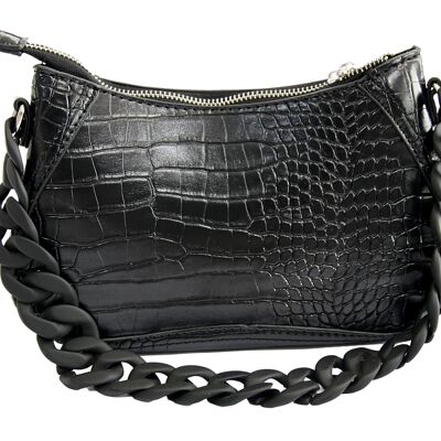 Black Croc Shoulder Bag With Chain