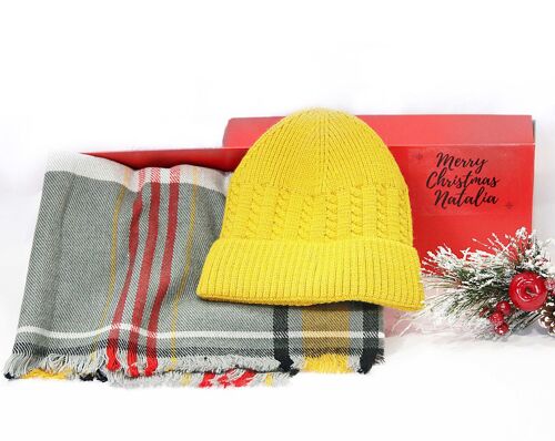 Red Black Beanie,  Scarf Set  - In Red Gift Box with Christmas Ribbon