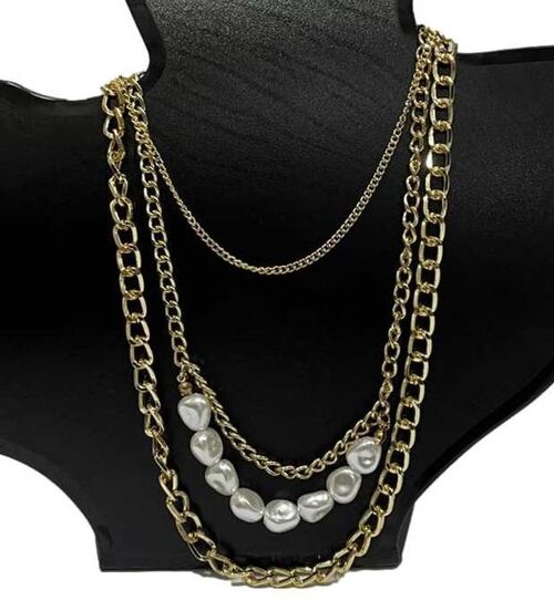 Layered Chain and Pearl Necklace