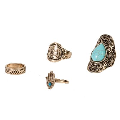 Pack of 4 Vintage Rings with Gemstone - Blue Gemstone